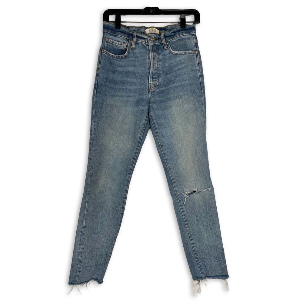 We the Free People CRVY Jeans Raw Hem Size 26 High Rise Straight Leg Med Wash